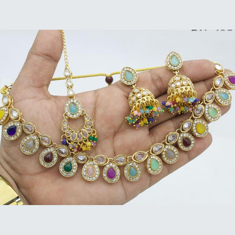 Anjali Jewellery Gold Plated Crystal Stone And Beads Choker Necklace Set