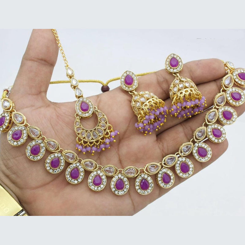 Anjali Jewellery Gold Plated Crystal Stone And Beads Choker Necklace Set