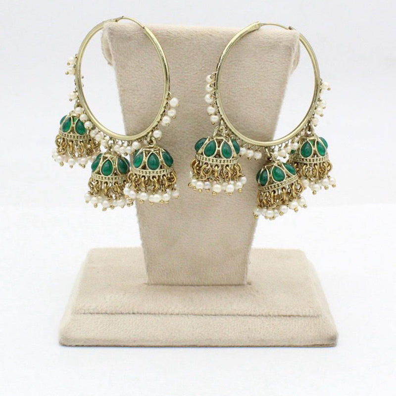 Anjali Jewellery Gold Plated Pota Stone And Pearl Jhumki Earrings