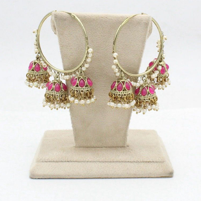 Anjali Jewellery Gold Plated Pota Stone And Pearl Jhumki Earrings