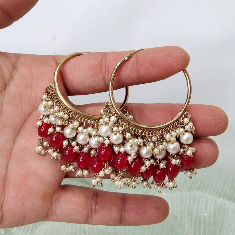 Anjali Jewellery Gold Plated Beads And Pearl Hoop Earrings