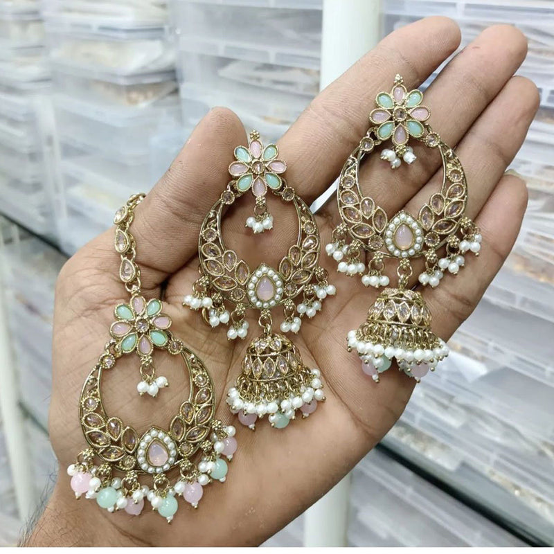 Anjali Jewellery Gold Plated Crystal Stone Pearl And Beads Kanchain Jhumki Earrings