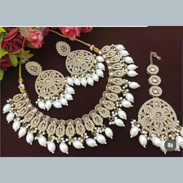 Anjali Jewellery Gold Plated Crystal Stone And Pearl Necklace Set