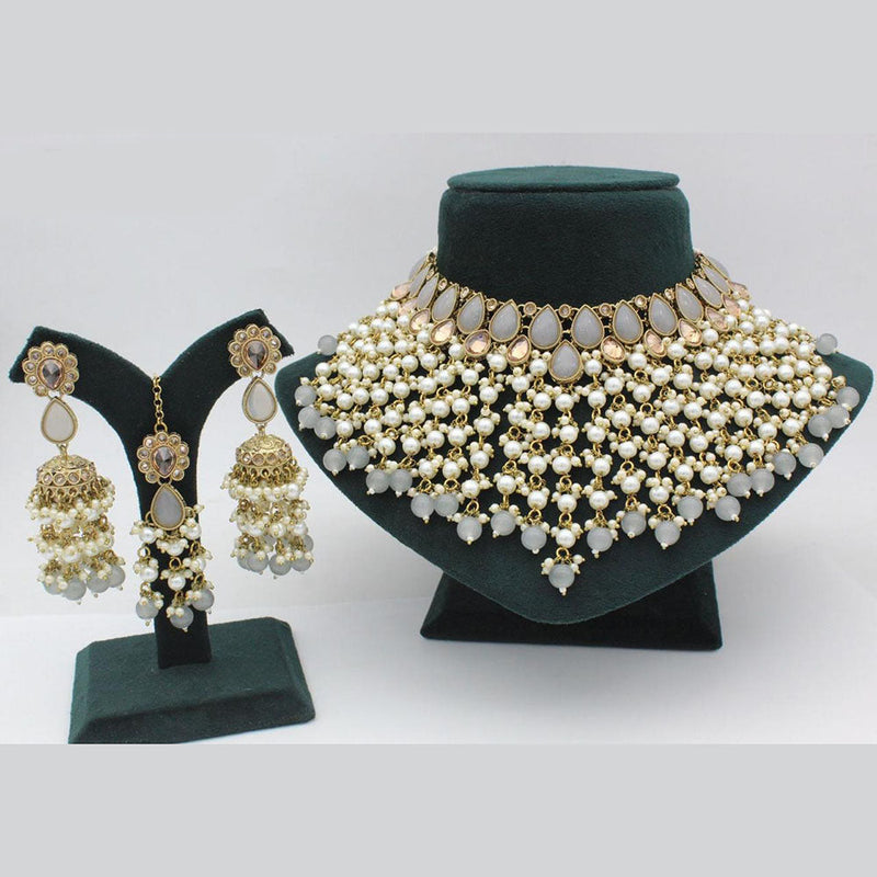 Anjali Jewellery Gold Plated Crystal Stone Pearl And Beads Choker Necklace Set