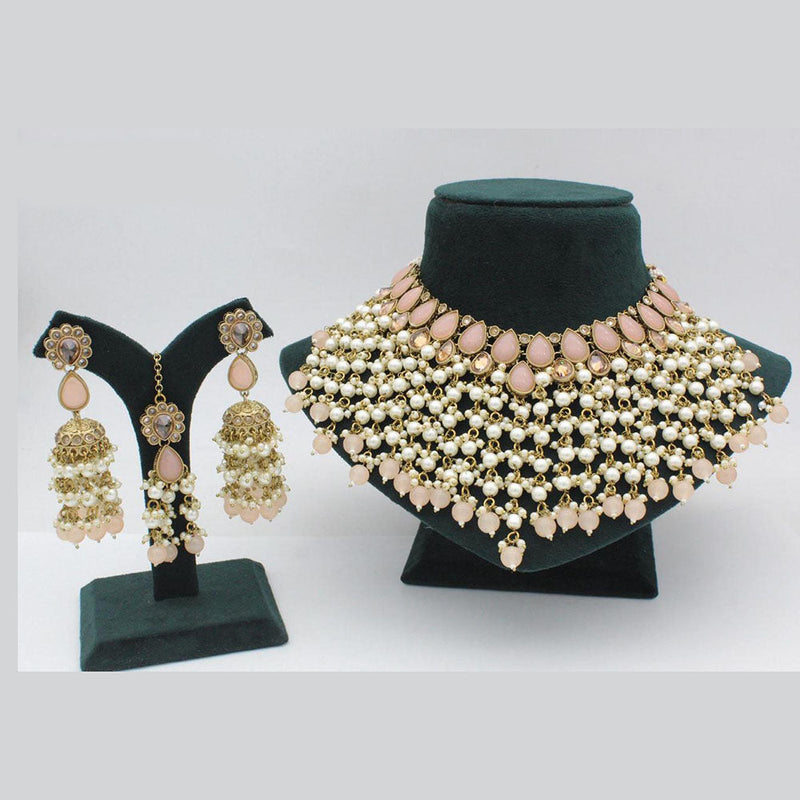 Anjali Jewellery Gold Plated Crystal Stone Pearl And Beads Choker Necklace Set