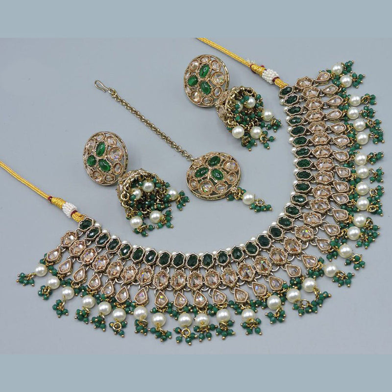 Anjali Jewellery Gold Plated Crystal Stone Pearl And Beads Necklace Set