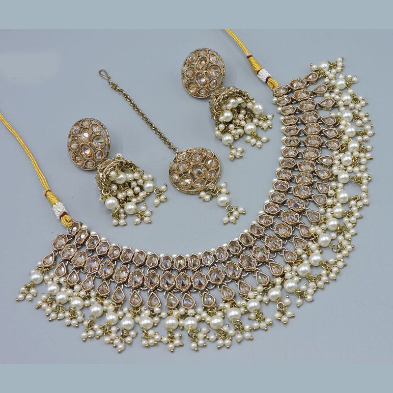 Anjali Jewellery Gold Plated Crystal Stone Pearl And Beads Necklace Set