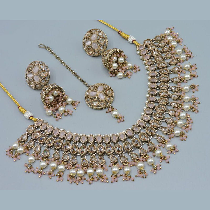 Anjali Jewellery Gold Plated Crystal Stone Pearl And Beads Necklace Set