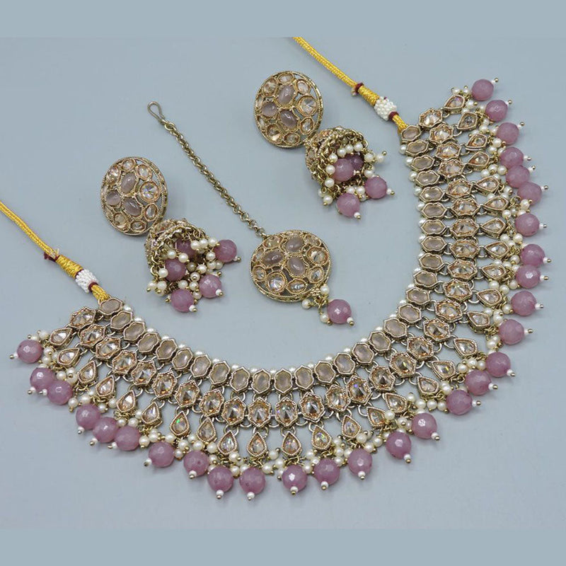 Anjali Jewellery Gold Plated Crystal Stone Pearl And Beads Necklace Set