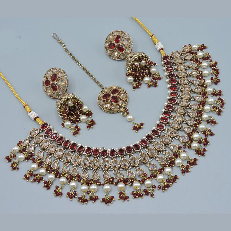 Anjali Jewellery Gold Plated Crystal Stone Pearl And Beads Necklace Set