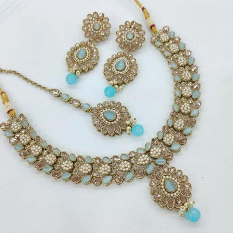 Anjali Jewellery Gold Plated Crystal Stone Pearl And Beads Necklace Set