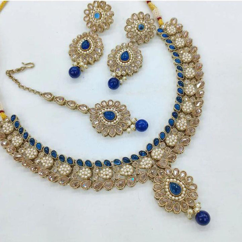 Anjali Jewellery Gold Plated Crystal Stone Pearl And Beads Necklace Set