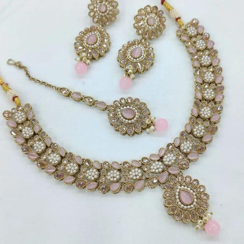 Anjali Jewellery Gold Plated Crystal Stone Pearl And Beads Necklace Set