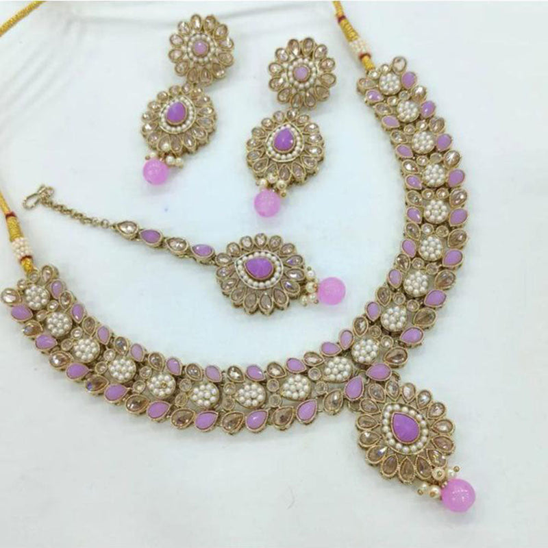 Anjali Jewellery Gold Plated Crystal Stone Pearl And Beads Necklace Set