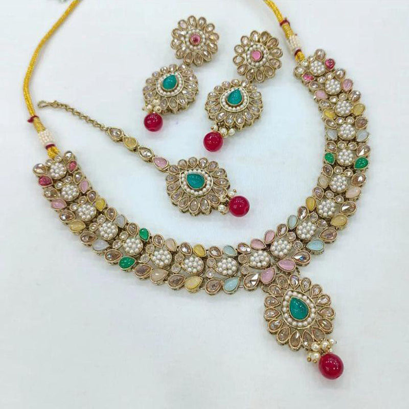 Anjali Jewellery Gold Plated Crystal Stone Pearl And Beads Necklace Set