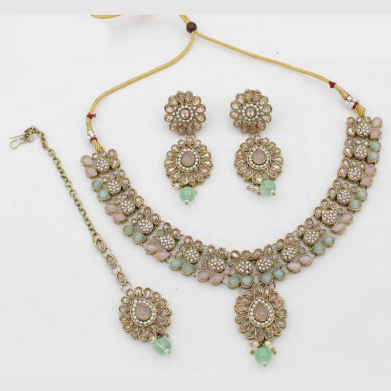 Anjali Jewellery Gold Plated Crystal Stone Pearl And Beads Necklace Set