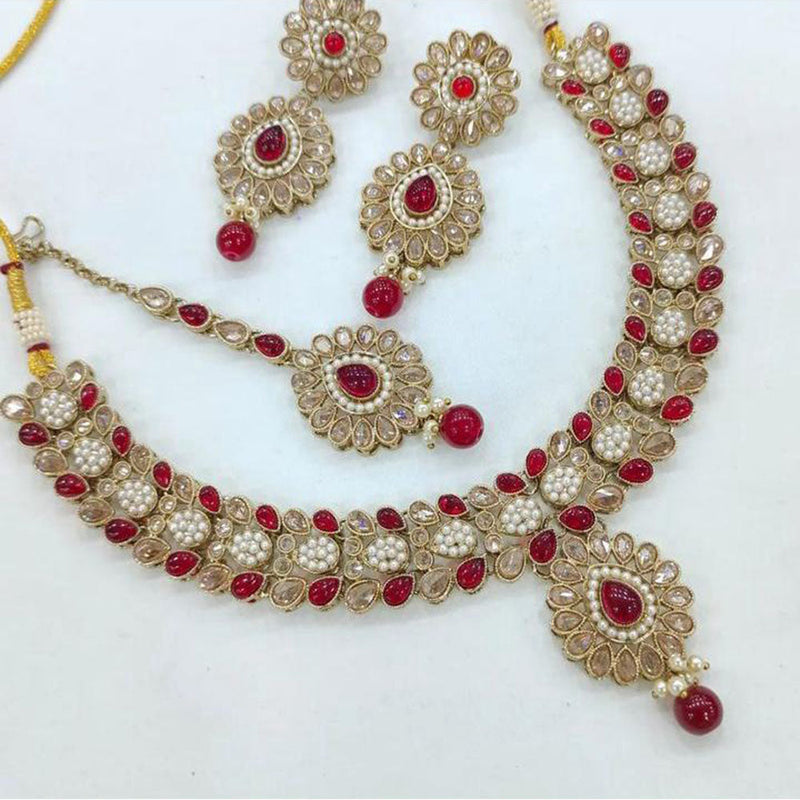 Anjali Jewellery Gold Plated Crystal Stone Pearl And Beads Necklace Set