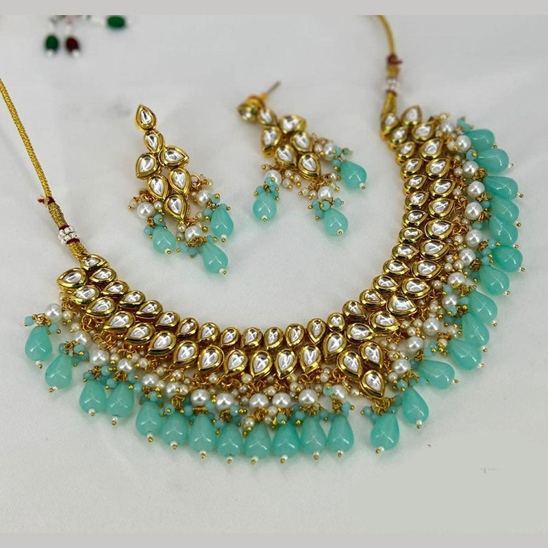 Anjali Jewellery Gold Plated Kundan Stone Pearl And Beads Necklace Set