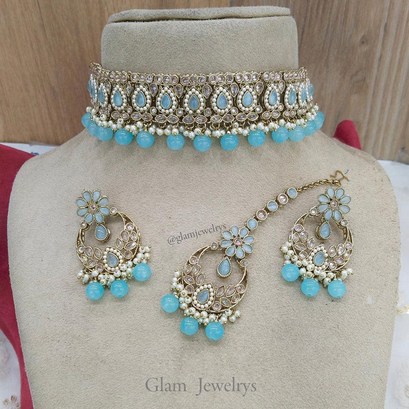 Anjali Jewellery Gold Plated Crystal Stone Pearl And Beads Necklace Set