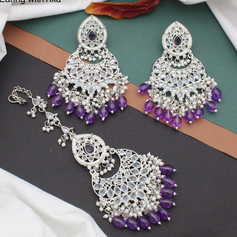 Anjali Jewellery Gold Plated Crystal Stone Pearl And Beads Earrings With Mangtikka