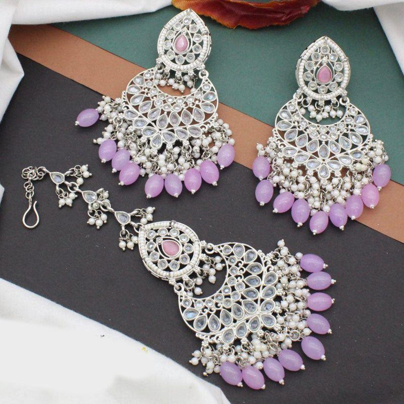 Anjali Jewellery Gold Plated Crystal Stone Pearl And Beads Earrings With Mangtikka