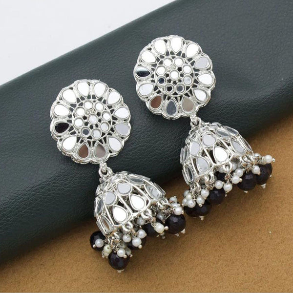 Anjali Jewellery Silver Plated Mirror Pearl And Beads Jhumki Earrings