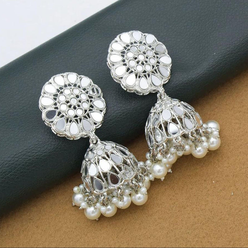 Anjali Jewellery Silver Plated Mirror Pearl And Beads Jhumki Earrings