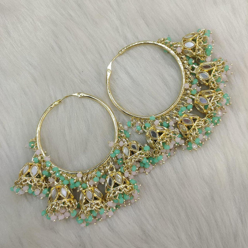 Anjali Jewellery Gold Plated Mirror And Beads Hoop Jhumki Earrings