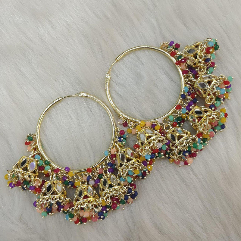 Anjali Jewellery Gold Plated Mirror And Beads Hoop Jhumki Earrings