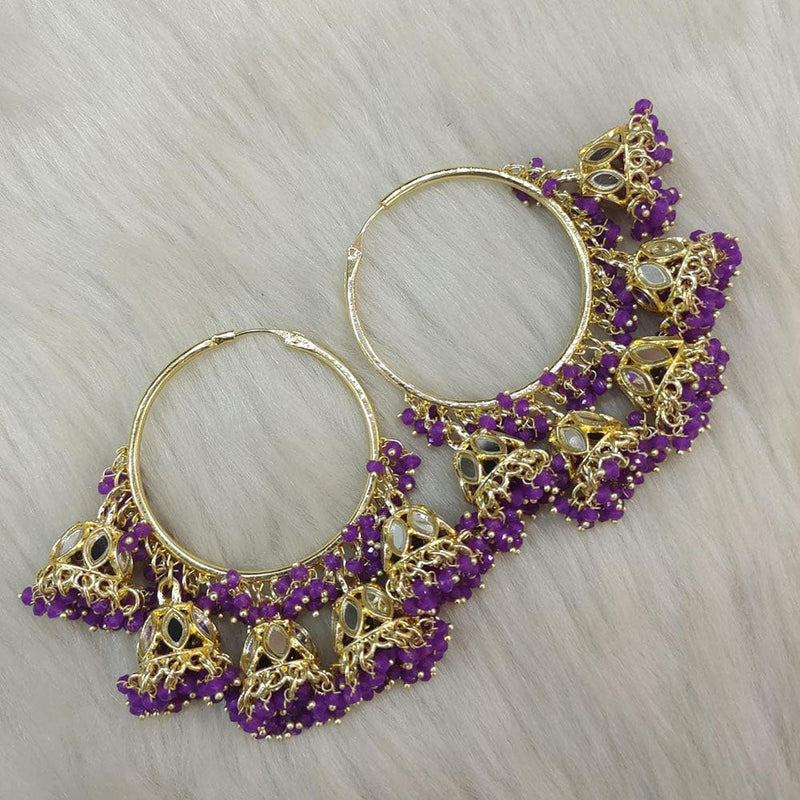 Anjali Jewellery Gold Plated Mirror And Beads Hoop Jhumki Earrings