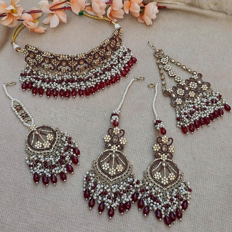 Anjali Jewellery Gold Plated Crystal Stone Pearl And Beads Necklace Set