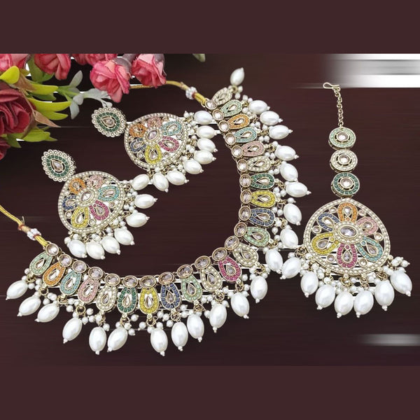 Anjali Jewellery Gold Plated Crystal Stone And Pearl Necklace Set