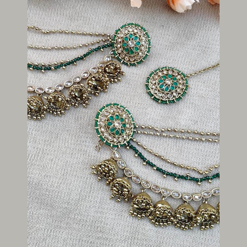 Anjali Jewellery Gold Plated Crystal Stone And Beads Kanchain Earrings With Mangtikka