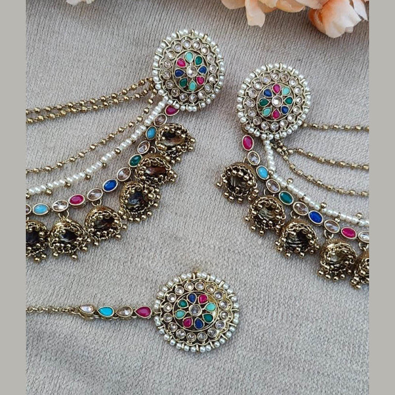 Anjali Jewellery Gold Plated Crystal Stone And Beads Kanchain Earrings With Mangtikka