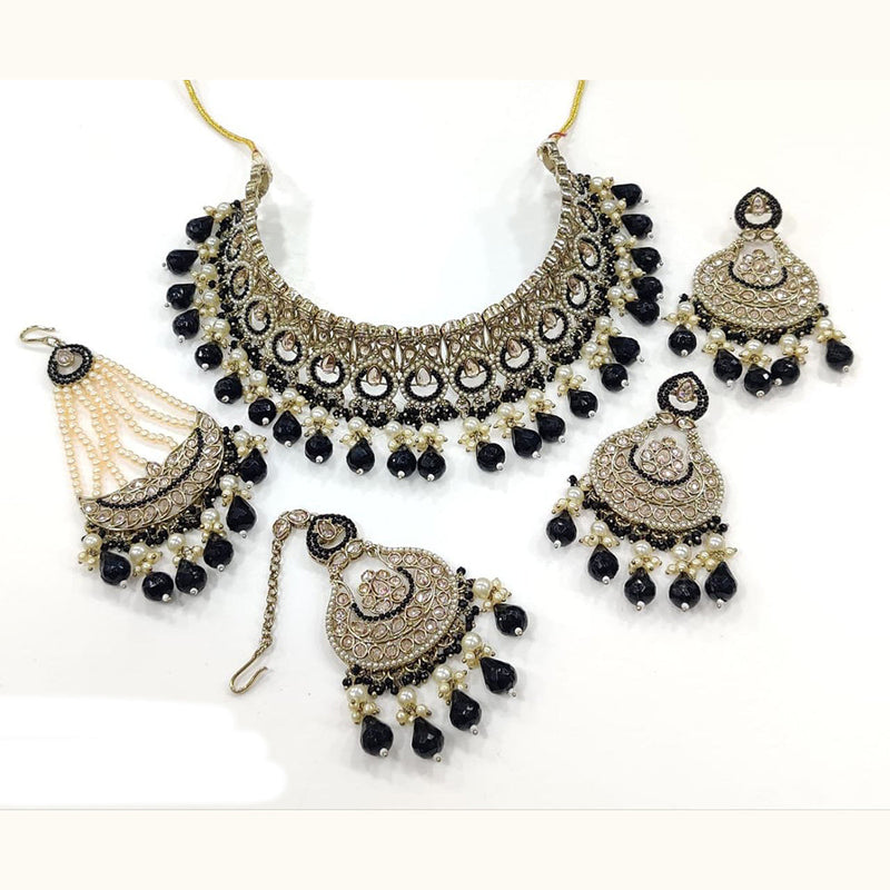 Anjali Jewellery Gold Plated Crystal Stone And Beads Choker Necklace Set