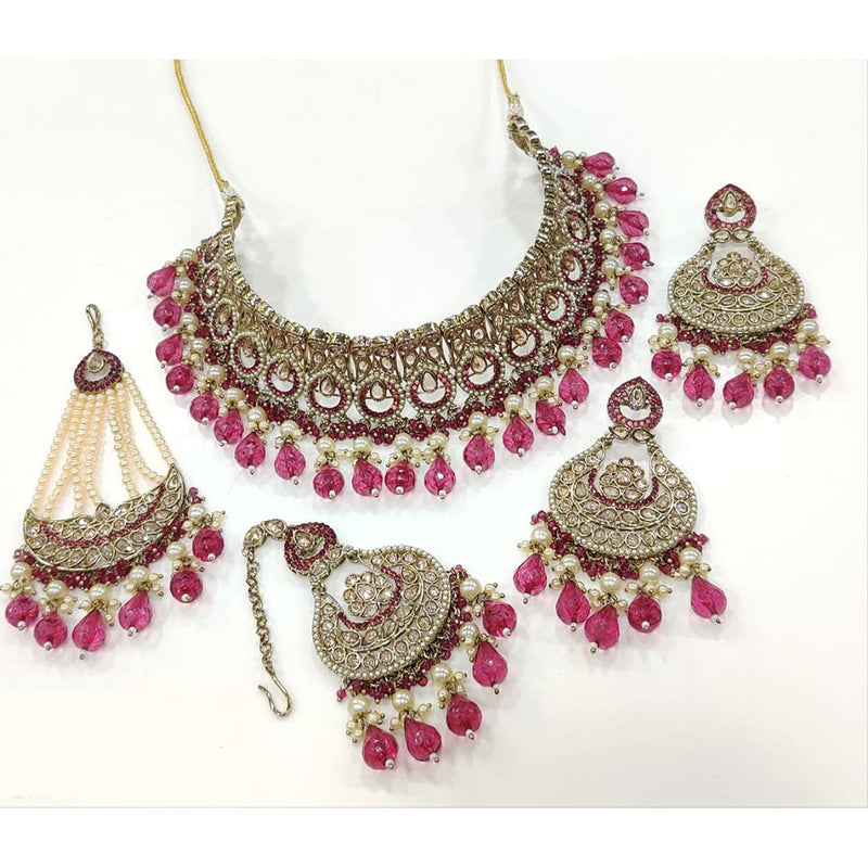 Anjali Jewellery Gold Plated Crystal Stone And Beads Choker Necklace Set