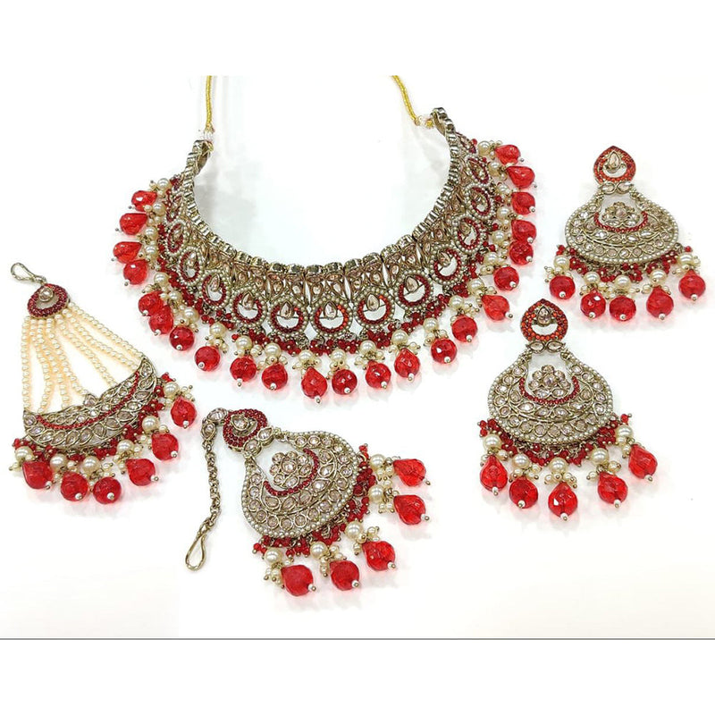 Anjali Jewellery Gold Plated Crystal Stone And Beads Choker Necklace Set