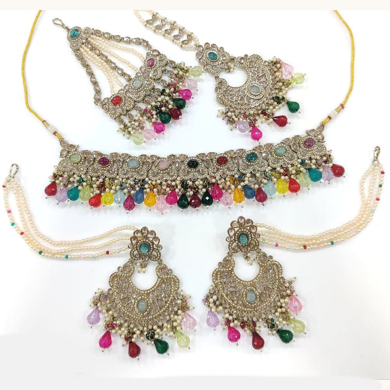 Anjali Jewellery Gold Plated Crystal Stone And Beads Choker Necklace Set