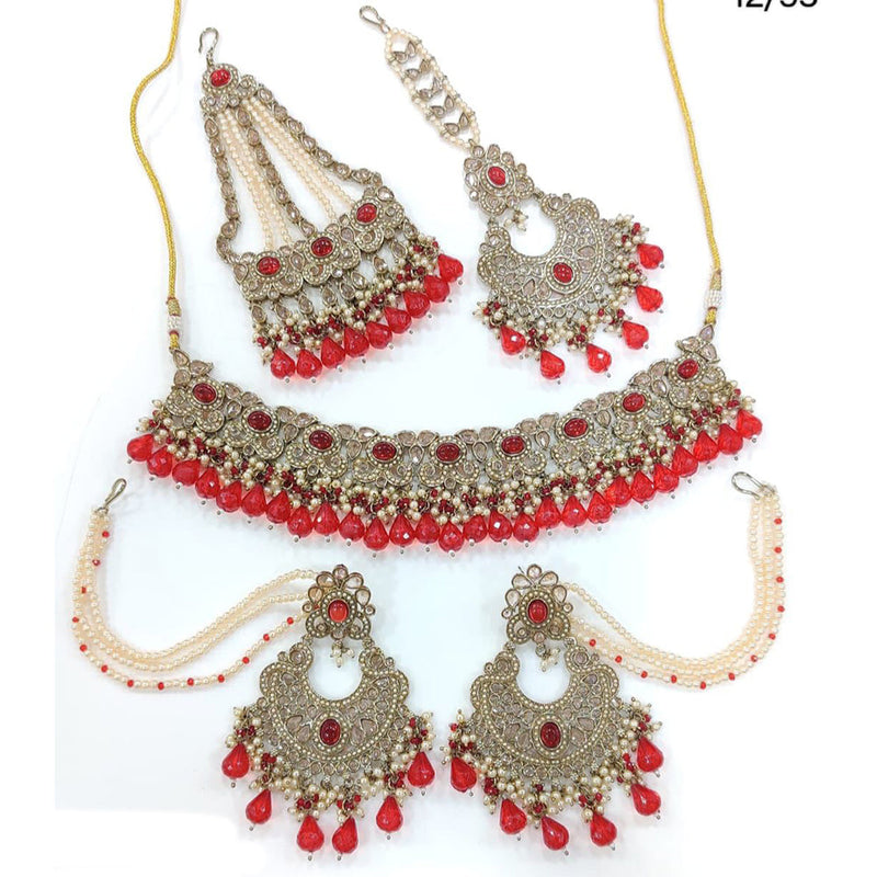 Anjali Jewellery Gold Plated Crystal Stone And Beads Choker Necklace Set