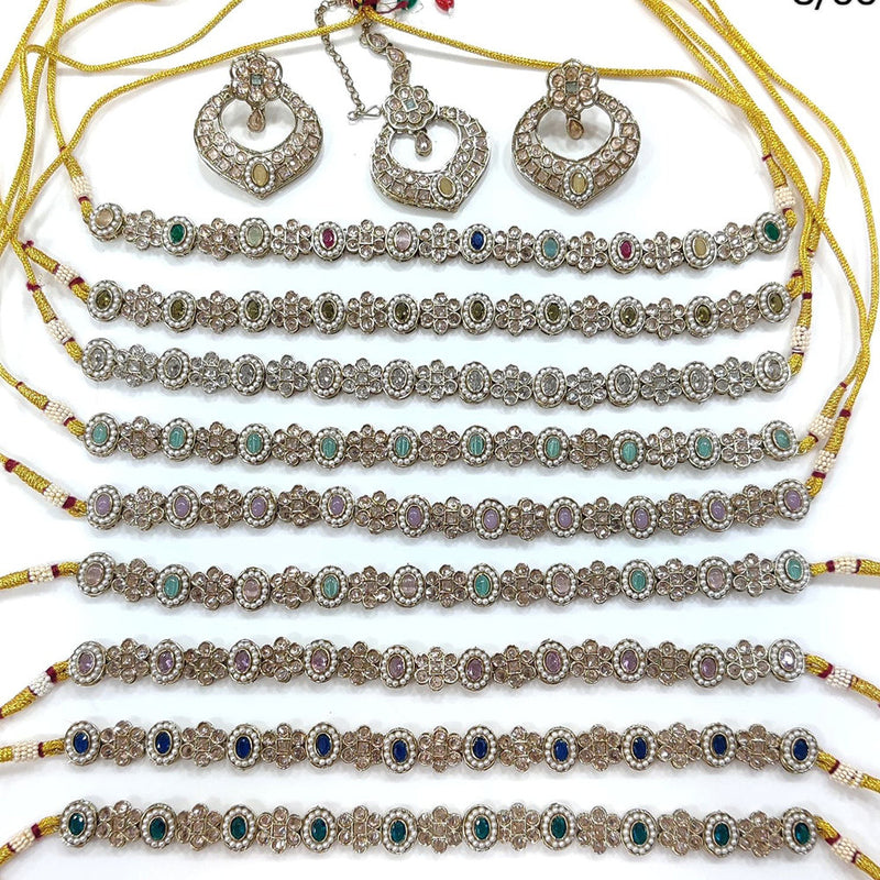 Anjali Jewellery Gold Plated Crystal Stone And Beads Choker Necklace Set