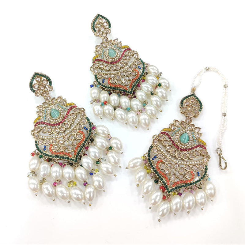 Anjali Jewellery Gold Plated Crystal Stone And Pearls Dangler Earrings With Maangtikka