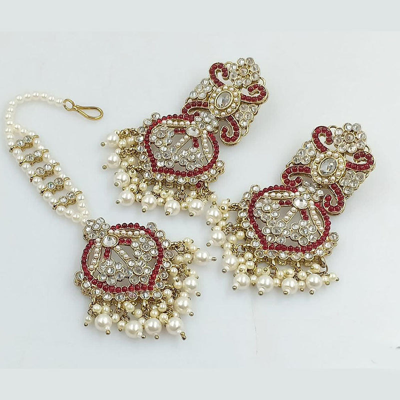 Anjali Jewellery Gold Plated Crystal Stone And Pearls Dangler Earrings With Maangtikka