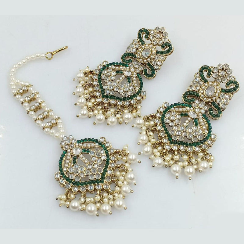 Anjali Jewellery Gold Plated Crystal Stone And Pearls Dangler Earrings With Maangtikka