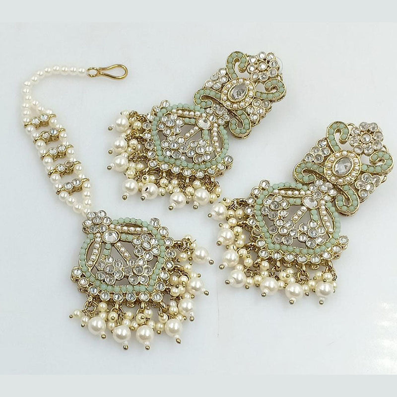 Anjali Jewellery Gold Plated Crystal Stone And Pearls Dangler Earrings With Maangtikka