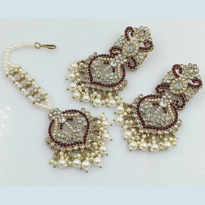 Anjali Jewellery Gold Plated Crystal Stone And Pearls Dangler Earrings With Maangtikka