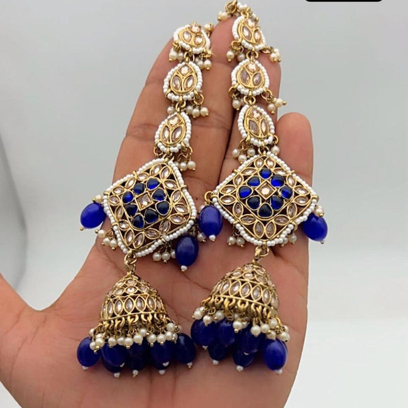 Anjali Jewellery Gold Plated Kundan Stone And Pearls Jhumki Earrings With Maangtikka