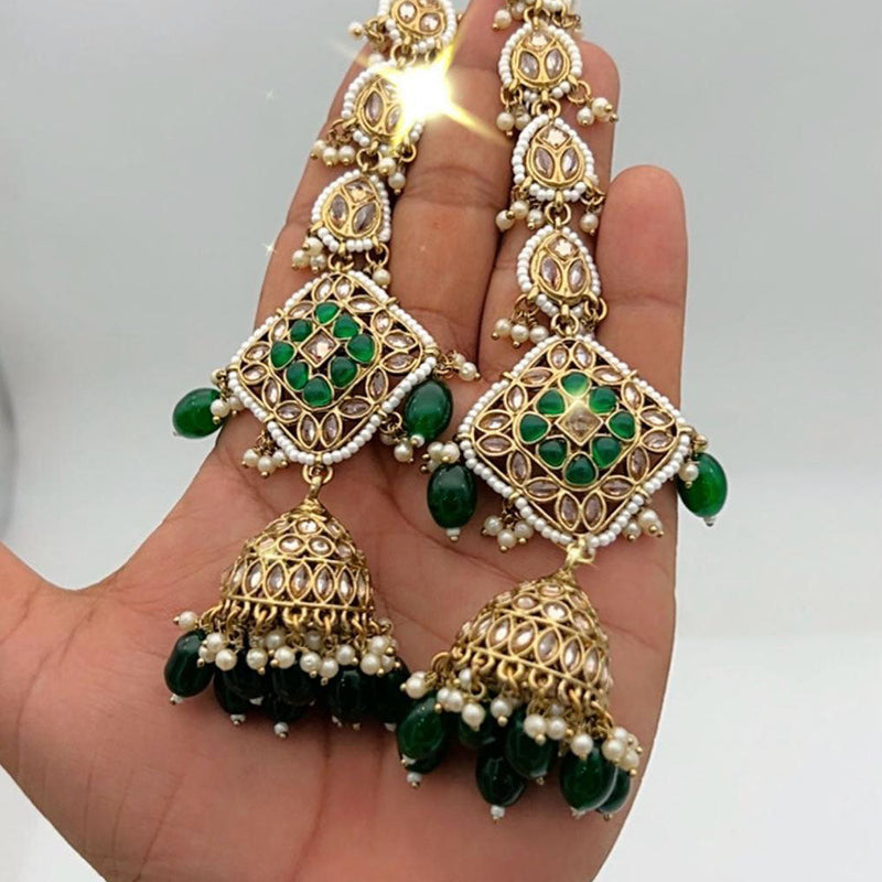 Anjali Jewellery Gold Plated Kundan Stone And Pearls Jhumki Earrings With Maangtikka