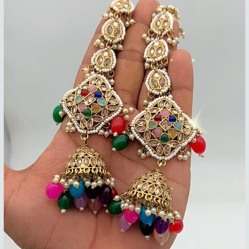 Anjali Jewellery Gold Plated Kundan Stone And Pearls Jhumki Earrings With Maangtikka