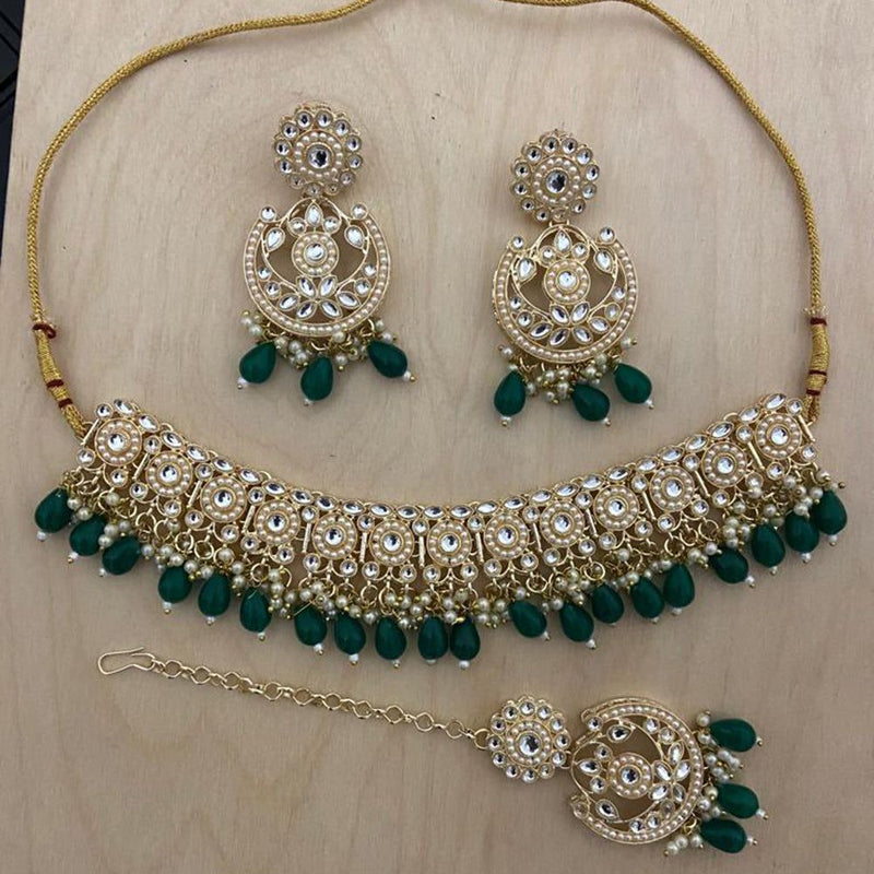 Anjali Jewellery Gold Plated Kundan Stone And Beads Choker Necklace Set