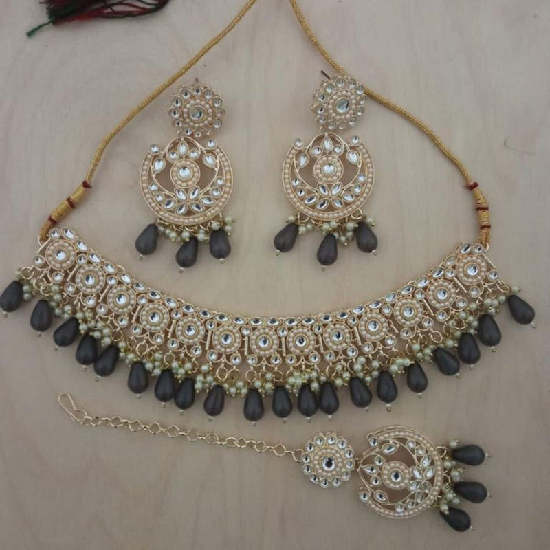 Anjali Jewellery Gold Plated Kundan Stone And Beads Choker Necklace Set